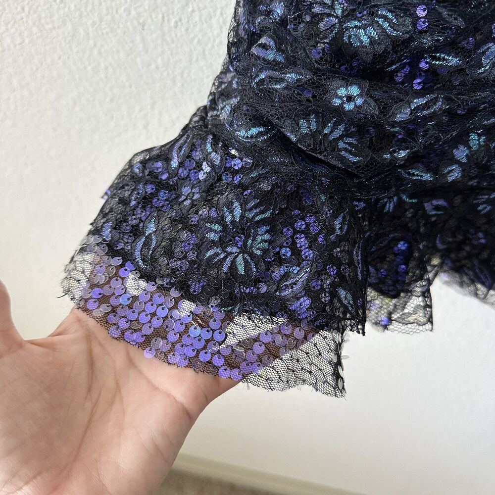 FOR LOVE & LEMONS Rodin Sequin Lace Iridecent Mini Dress Black Blue Size XS - Picture 7 of 10
